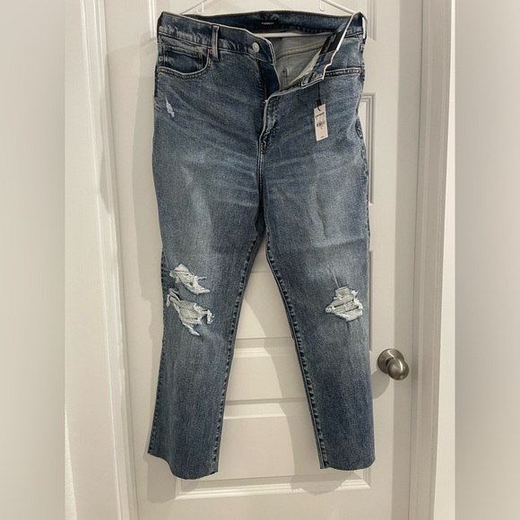 Express Denim - Classic Blue Modern Straight Super High Rise Jeans